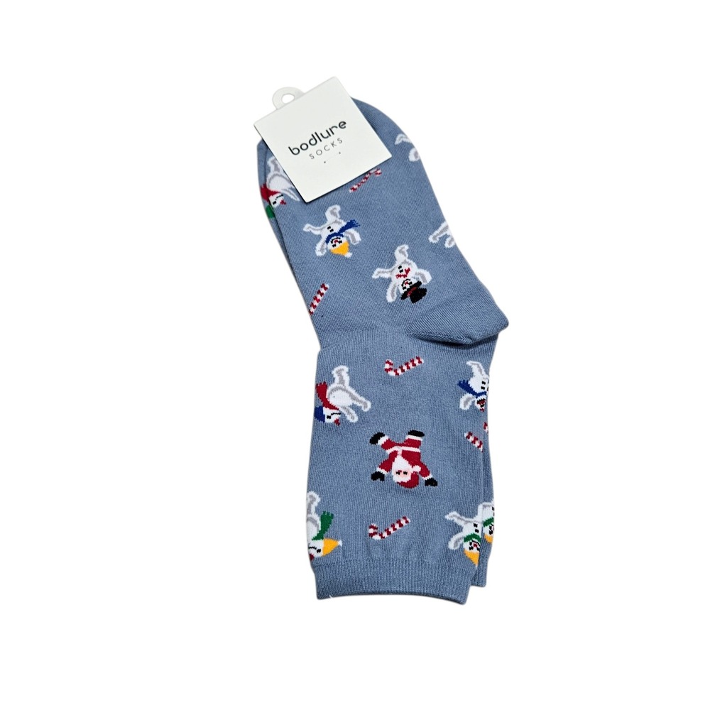 Bodlure Socks Women's Novelty Christmas Snowman Candy Cane Blue Holiday‎ Dance